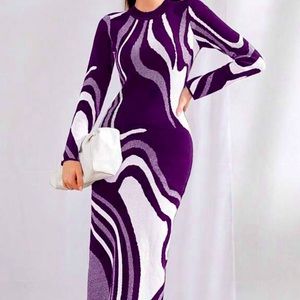 Allover Pattern Bodycon Sweater Dress ~ L (8) NWT